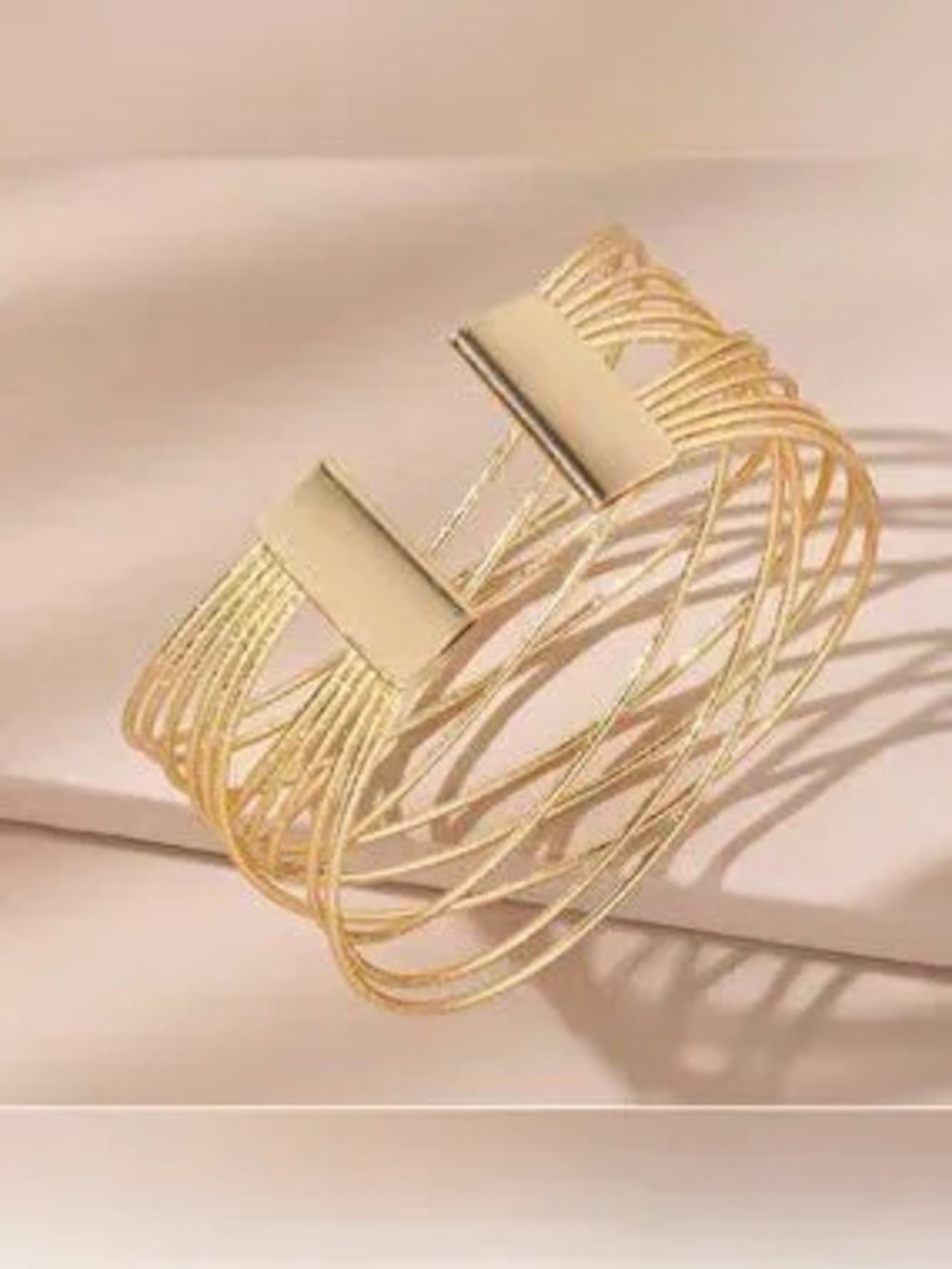 Gold 1pc Multi-Layer Open Cuff Bracelet
